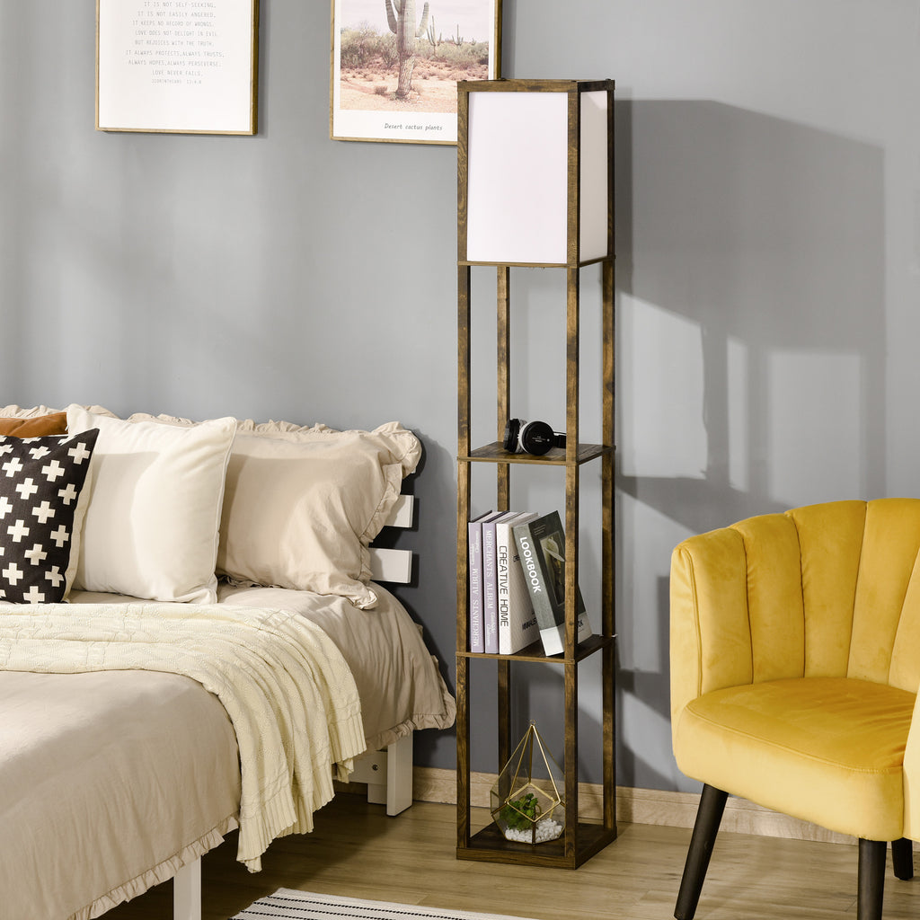 Lampadaire étagère Lampe étagère 26L x 26l x 160H cm 3 étagères 4 Niveaux MDF Blanc et Marron-6