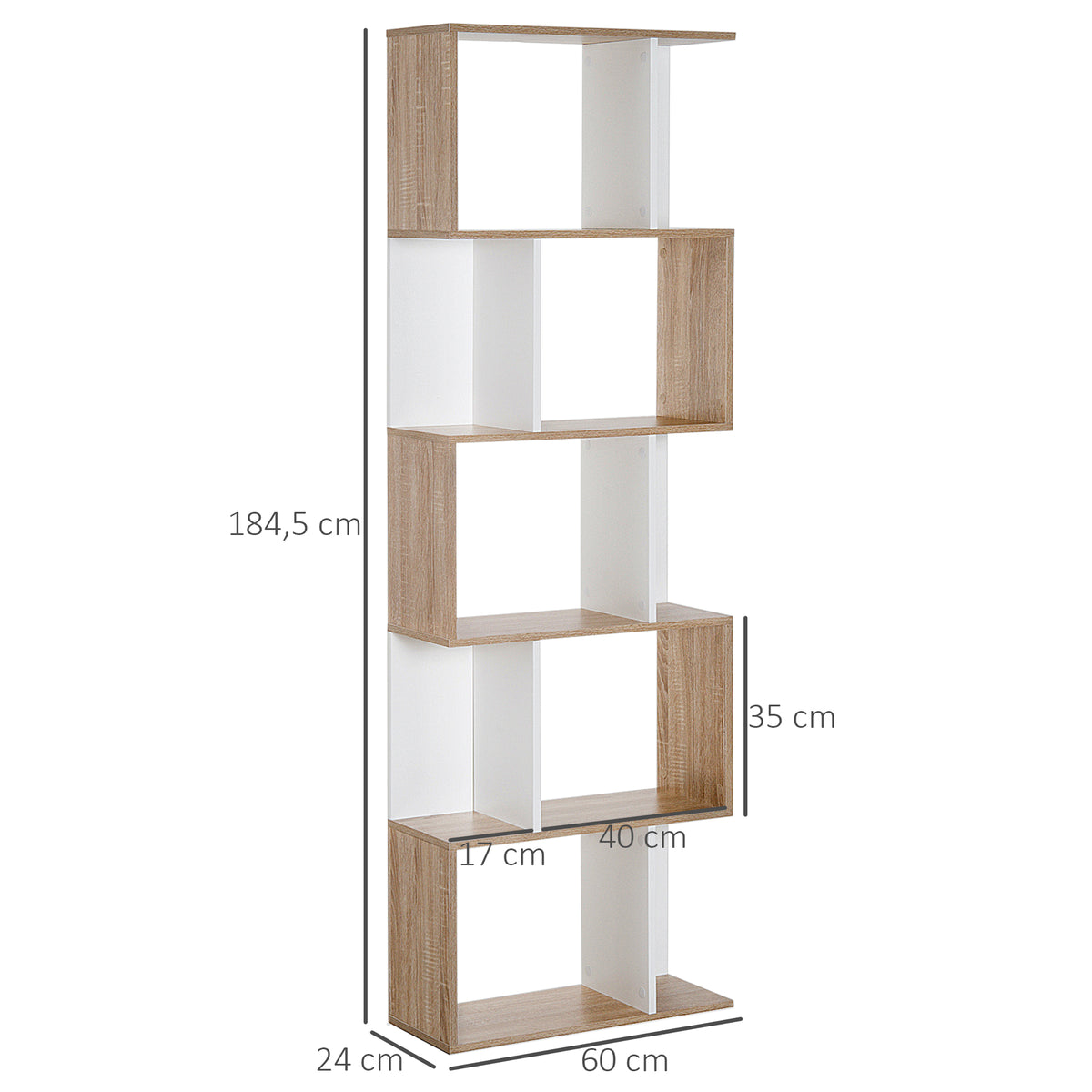 Bibliothèque à 5 niveaux, meuble de rangement en forme de S avec étagères, étagère de rangement blanc-2