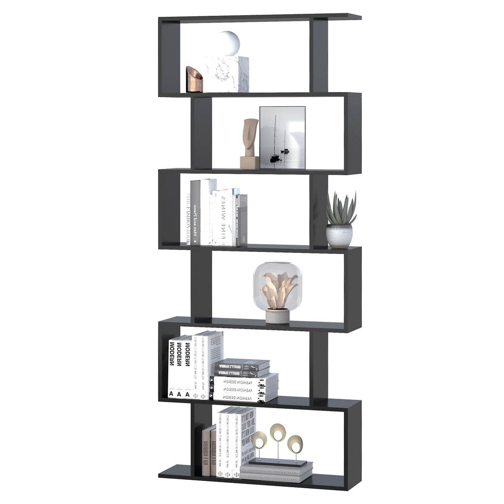 Bibliothèque étagère Zig zag Design Contemporain 80L x 23l x 192H cm 6 Niveaux Noir-0
