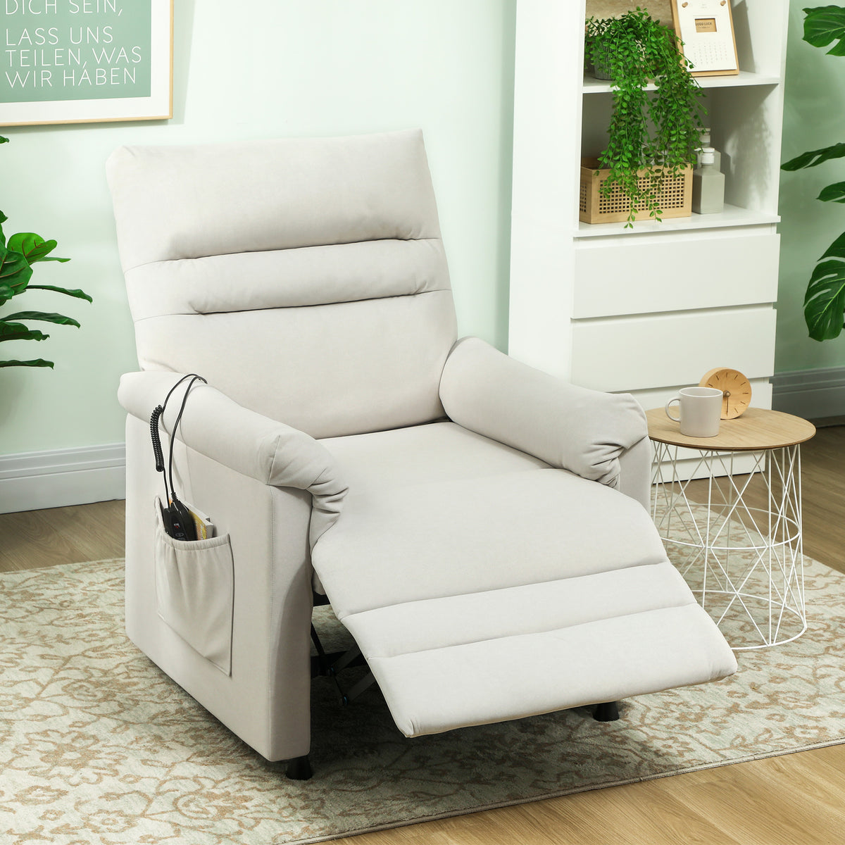 Fauteuil relax électrique massant et chauffant, fauteuil inclinable, repose-pieds, moteur silencieux, 82x99x106cm, crème-9
