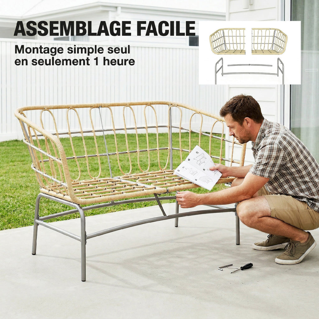 Canapé de Jardin 2 Places en Résine Tressée Coussins Épais Anti-glisse 120 x 67 x 79 cm Marron-7