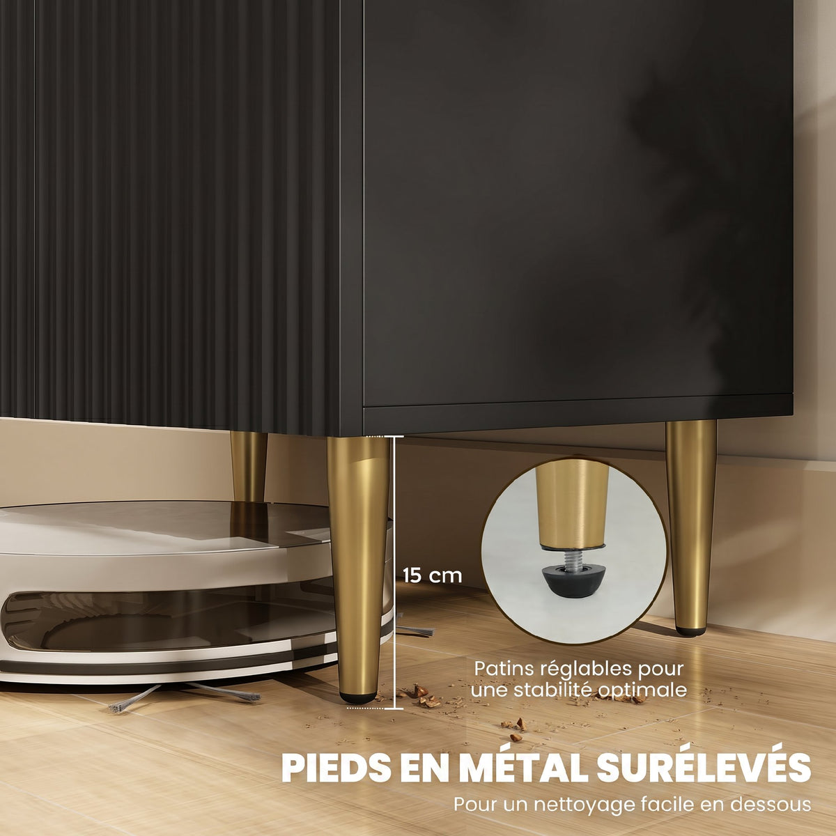 Buffet Cuisine, Meuble de Rangement avec 2 Portes, Étagère Réglable, Pieds Métalliques Surélevés, 60 x 40 x 80 cm, Noir-5