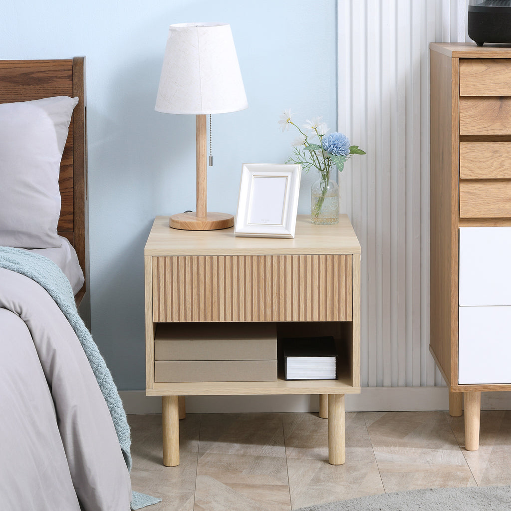 Table de chevet table de nuit avec tiroirs et niches, table d'appoint style moderne pour chambre à coucher, salon, dim. 47 x 47 x 50 cm, finition bois naturel-6