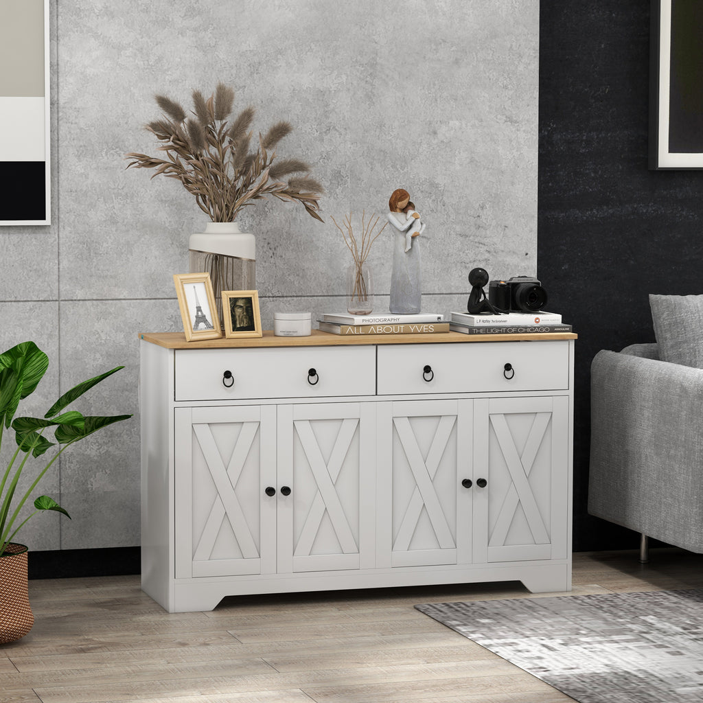 Buffet meuble de rangement armoire de cuisine style rural 2 tiroirs et 2 placards étagères à hauteurs réglables blanc-9