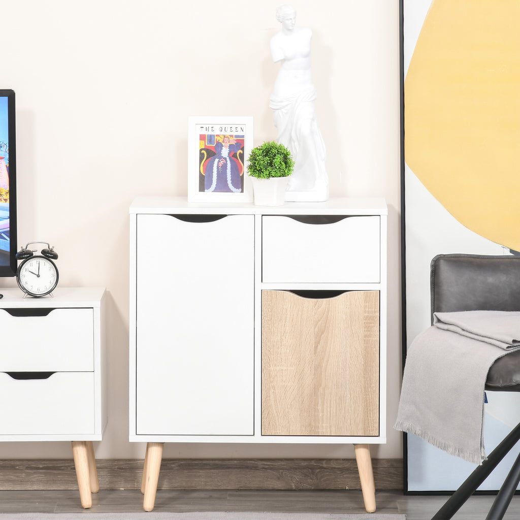 Buffet Meuble de Rangement Design scandinave 2 placards tiroir Coulissant Bois Blanc chêne Clair-6