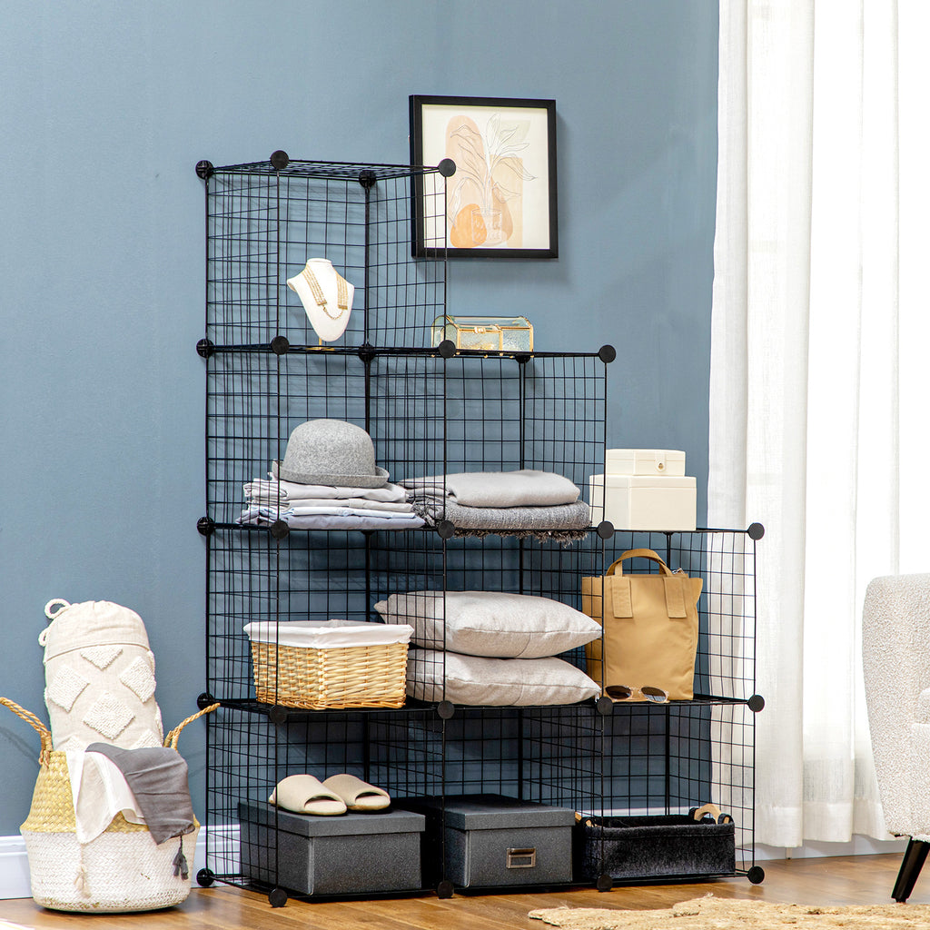 Étagère cube modulable DIY avec 9 compartiments en treillis métallique pour salon, chambre à coucher, noir-1