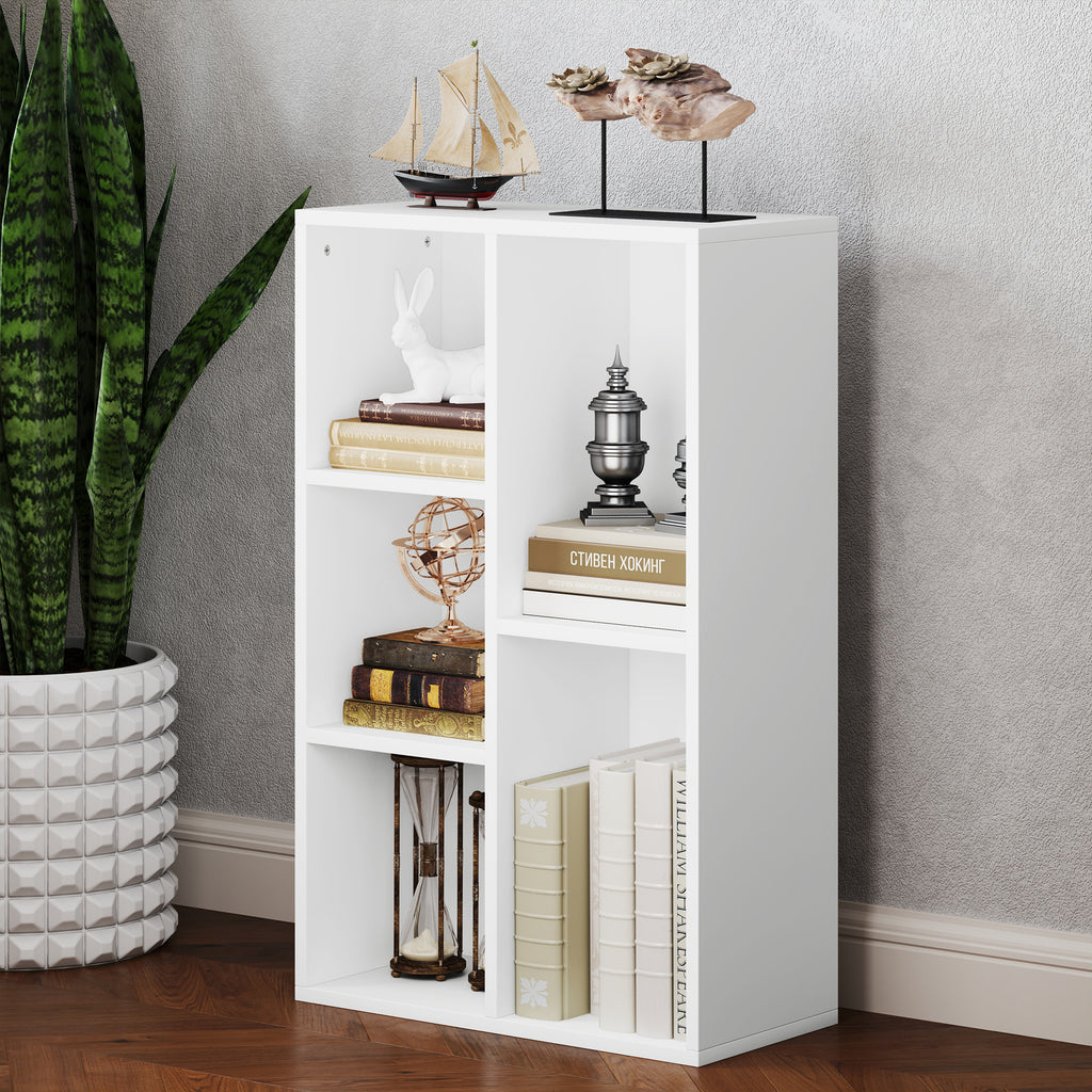 Bibliothèque étagère de rangement avec 5 compartiments, pour salon chambre à coucher bureau, 50x24x80cm, blanc-8