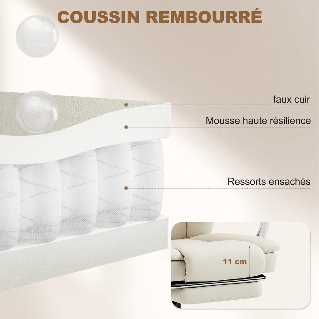 Chaise bureau ergonomique, fauteuil de bureau avec dossier inclinable, hauteur réglable, 64x73x112-120cm, beige-4