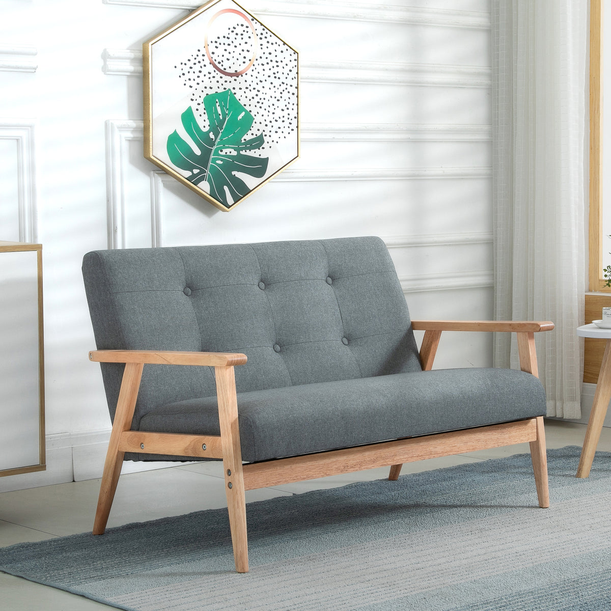 Canapé 2 places style scandinave avec accoudoirs, pieds en bois, 115l x 66,5P x 73H cm, gris-1