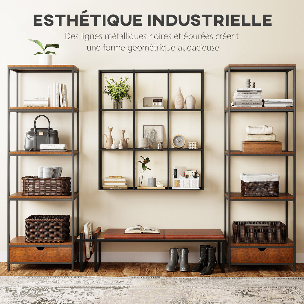 Étagère Murale Industrielle 9 Compartiments, Étagère Modulaire en Métal pour Objets de Collection, 87,5x18x100cm Noir-4