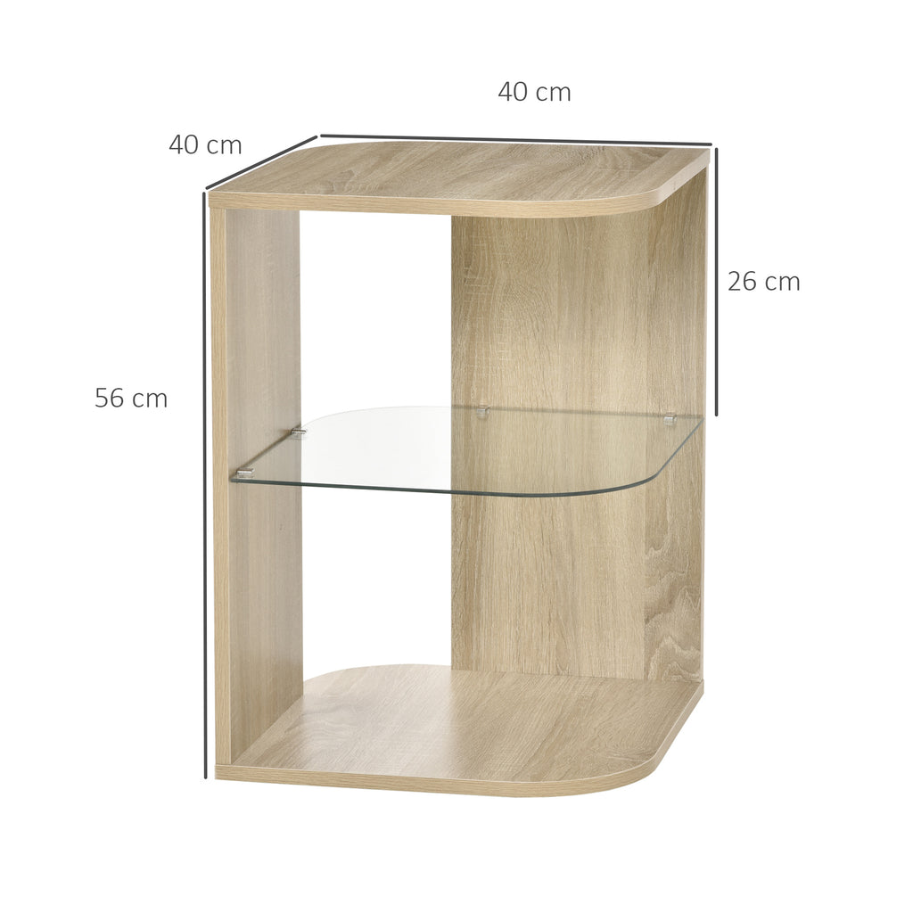 Table d'Appoint Guéridon Design Contemporain Bout de Canapé étagère Verre trempé Bois naturel-2
