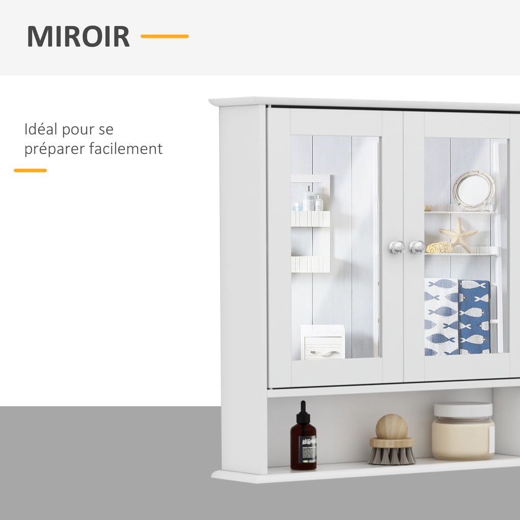 Armoire Murale étagère Salle de Bain 56L x 13l x 58H cm Double Porte Miroir étagère réglable MDF Gris-5