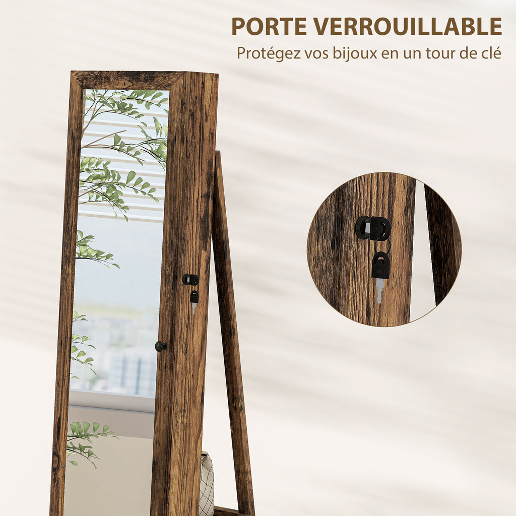 Armoire à Bijoux pivotante verrouillable boîte à bijoux avec Miroir - Armoire Bijoux Multi-Rangement - Brun Rustique-6