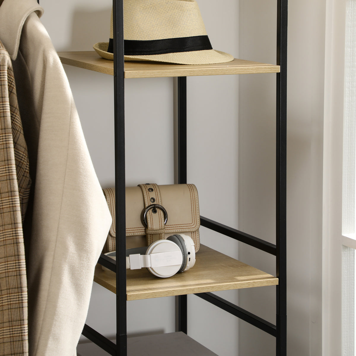 Penderie portant à vêtements style industriel en métal avec tringle et 4 étagères - dim. 100L x 46L x 170,5H cm-6