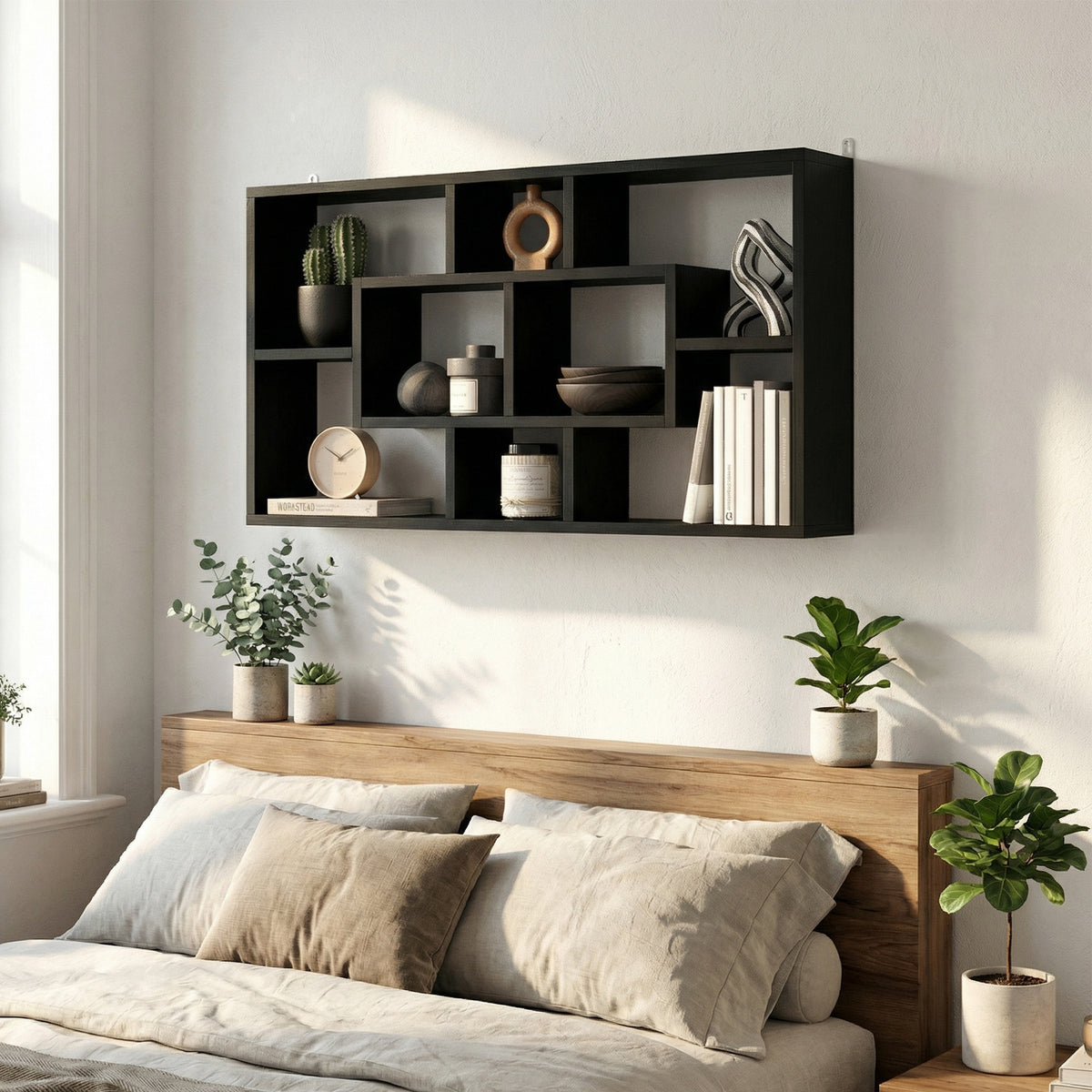 Étagère murale bibliothèque 8 cubes, meuble de rangement, design moderne, 85 x 14,5 x 47,5 cm, noir-9