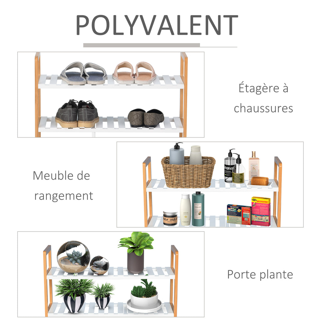 Etagère à Chaussures - étagère de Rangement - Meuble Chaussures 4 Niveaux Bois de pin étagères à Lattes MDF Blanc-6