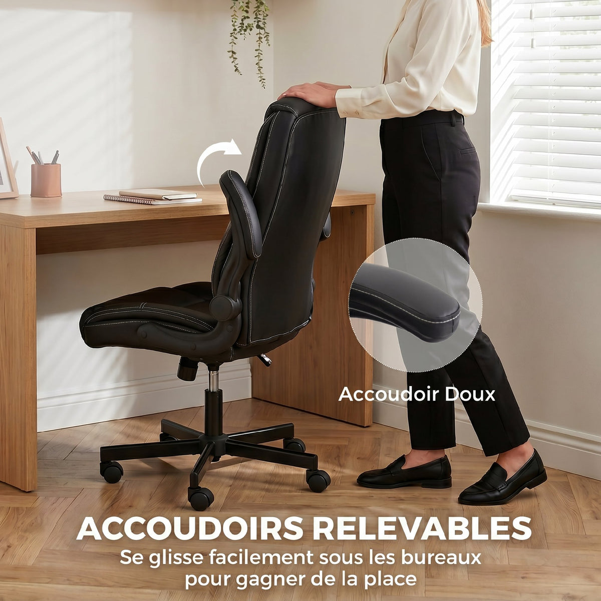 Chaise bureau ergonomique fauteuil de bureau accoudoirs relevables hauteur réglable fonction bascule noir-5