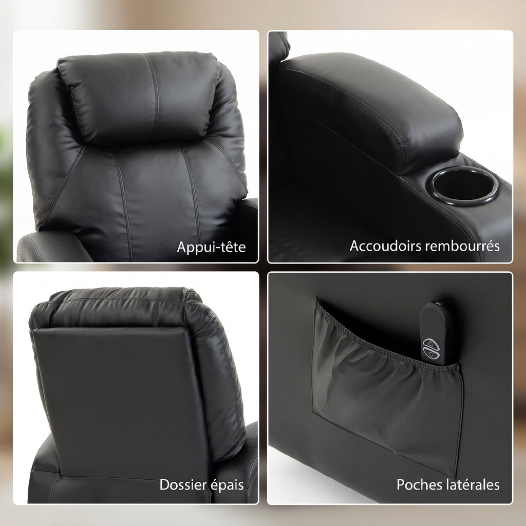 Fauteuil releveur électrique, fauteuil relax électrique, repose-pied, dossier inclinable, port USB, 83x95x107cm, noir-5