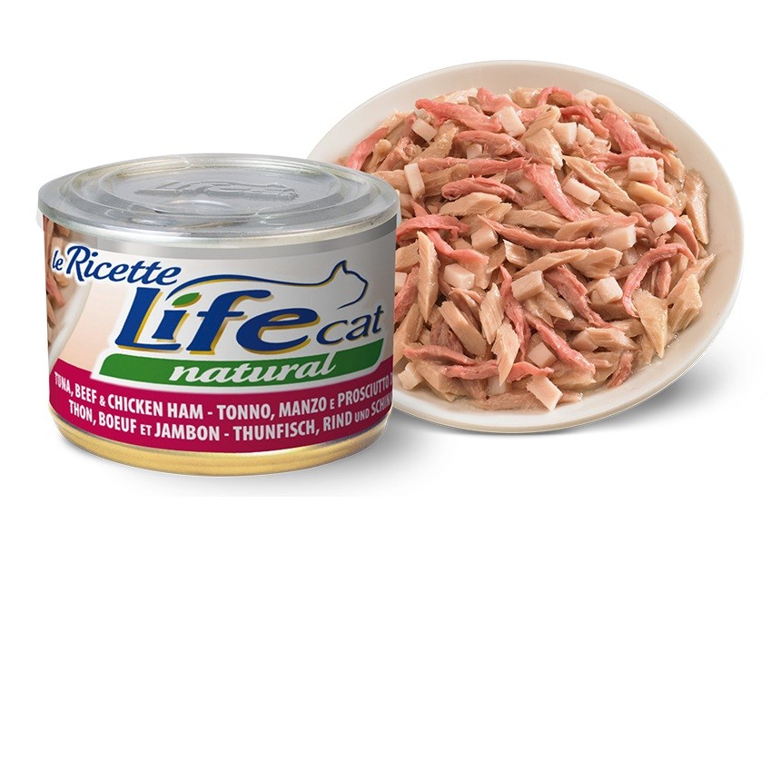 LIFE CAT NATURAL RICETTE TONNO CON MANZO & PROSCIUTTO DI POLLO 150 GR.