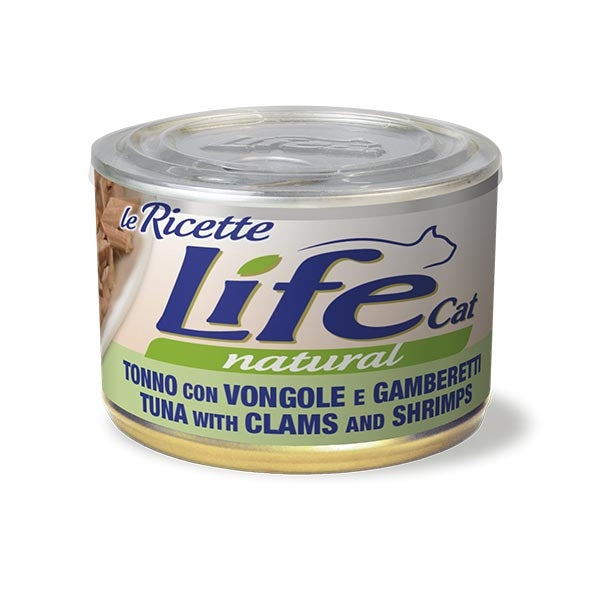 LIFE CAT NATURAL RICETTE TONNO CON VONGOLE & GAMBERETTI 150 GR.