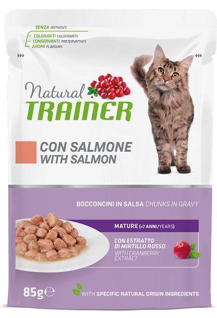 NATURAL TRAINER CAT MATURE BOCCONCINI IN SALSA CON SALMONE 85 GR.