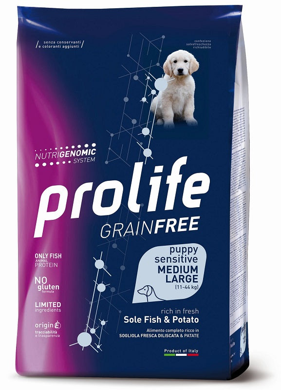 PROLIFE DOG PUPPY SENSITIVE GRAIN FREE MEDIUM/MAXI SOGLIOLA & PATATE 2 KG.
