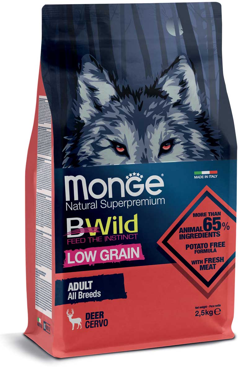 MONGE BWILD DOG LOW GRAIN ADULT CERVO 12 KG.