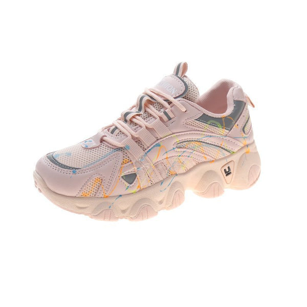 Sneakers donna con suola spessa – beige e rosa