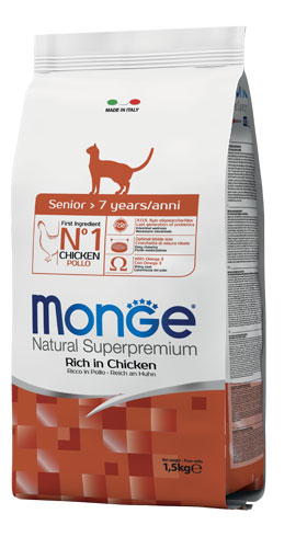 MONGE SUPERPREMIUM CAT SENIOR MONOPROTEIN POLLO 1,5 KG.