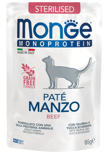 MONGE CAT MONOPROTEIN PATE' STERILISED MANZO 85 GR.