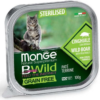 MONGE BWILD CAT GRAIN FREE STERILISED PATE' CINGHIALE & ORTAGGI 100 GR.