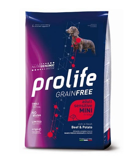 PROLIFE DOG ADULT SENSITIVE GRAIN FREE MINI MANZO & PATATE 2 KG.