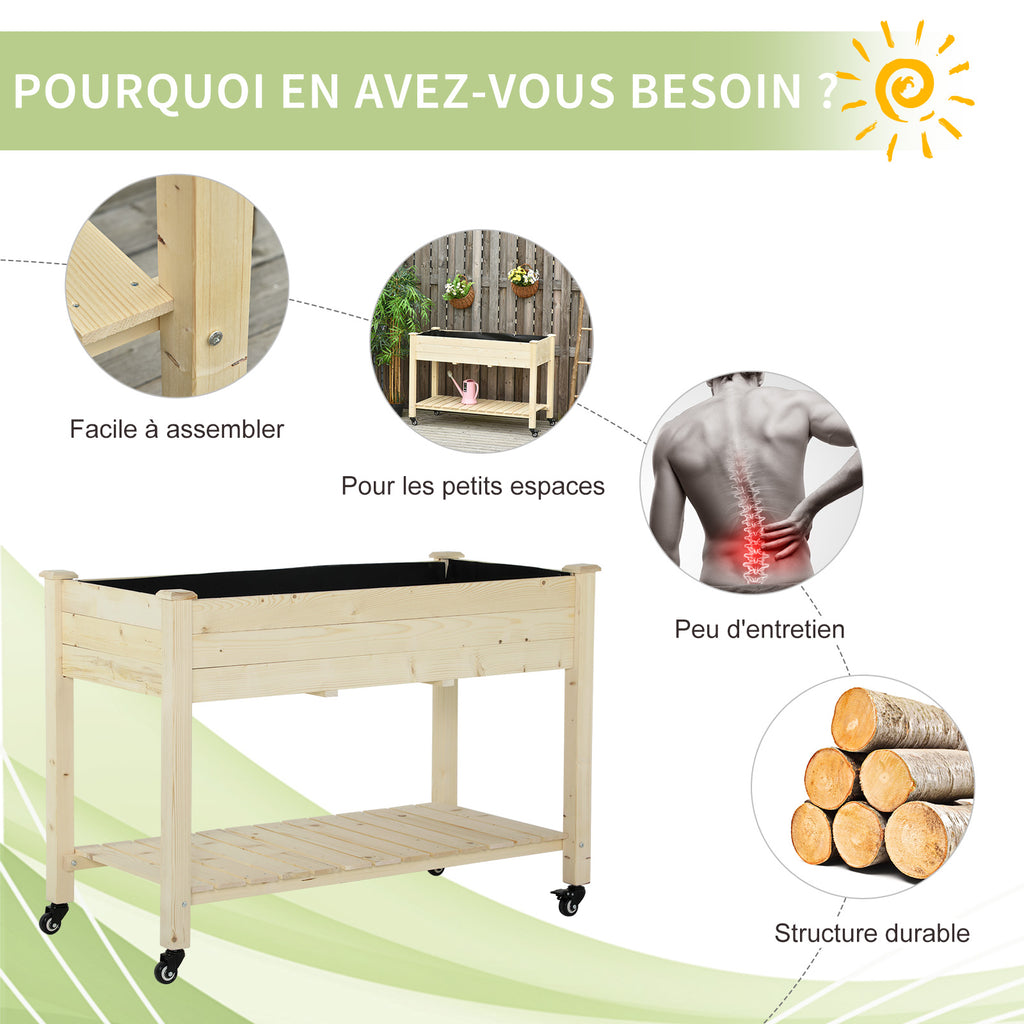 Jardinière sur Pieds - Potager sur roulettes - étagère, Inserts d'irrigation, Feutre de Drainage Inclus - Bois-6