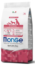MONGE SPECIALITY LINE PUPPY & JUNIOR ALL BREEDS MANZO & RISO 12 KG.