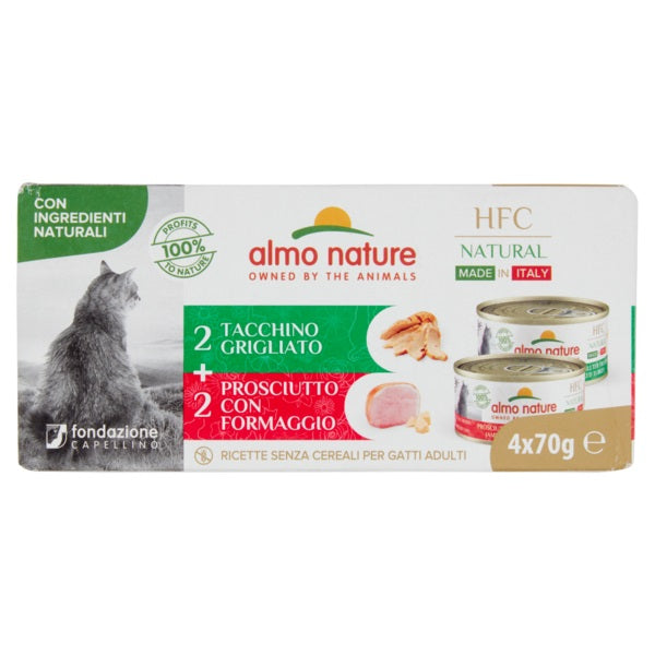 ALMO NATURE CAT HFC NATURAL MADE IN ITALY MULTIPACK (TACCHINO GRIGLIATO / POLLO & FORMAGGIO) 4 x 70 GR.