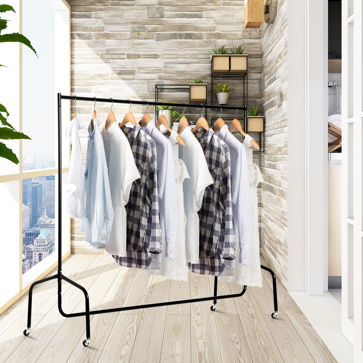 Portant à Vêtements avec Roulettes Tringle a Vêtement solide Charge 140 Kg 150 x 60 x 170 cm Porte-Manteau en acier noir-9