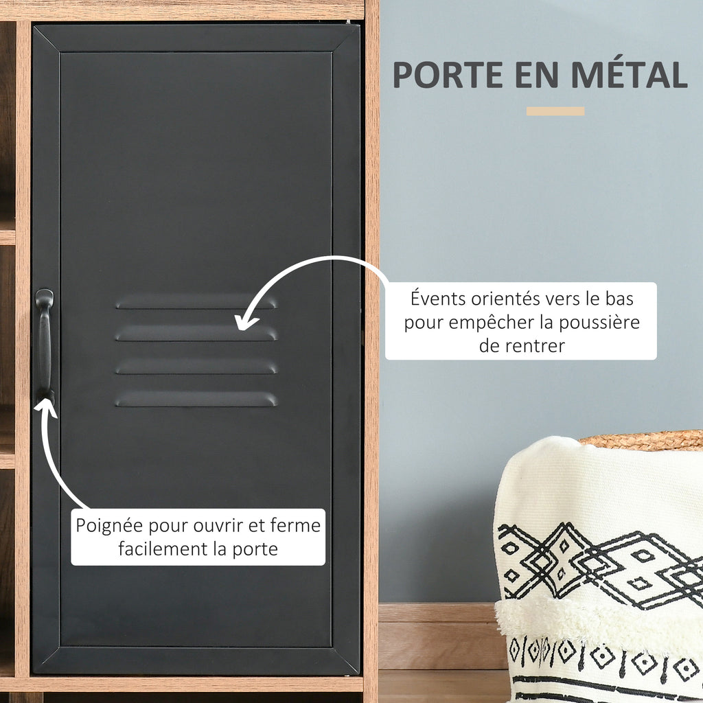 Buffet Industriel - Meuble de Rangement sur pied 3 niches Placard - en Bois et Porte métal Noir-6