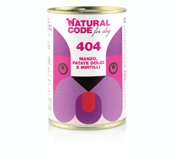 NATURAL CODE DOG 404 MANZO, PATATE DOLCI & MIRTILLI 400 GR.