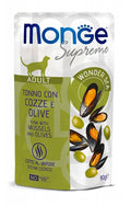 MONGE SUPREME BUSTE ADULT TONNO, COZZA & OLIVE 80 GR.