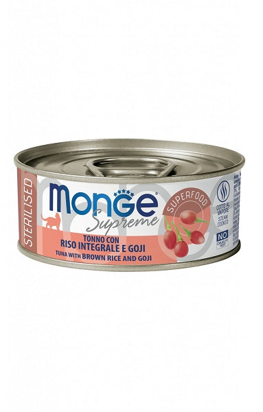 MONGE SUPREME STERILISED TONNO, RISO INTEGRALE & GOJI 80 GR.