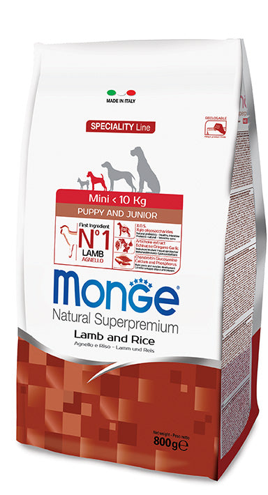MONGE SPECIALITY LINE MINI PUPPY & JUNIOR AGNELLO & RISO 7,5 KG.