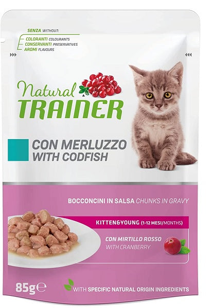 NATURAL TRAINER CAT KITTEN MERLUZZO SALSA 85 GR.