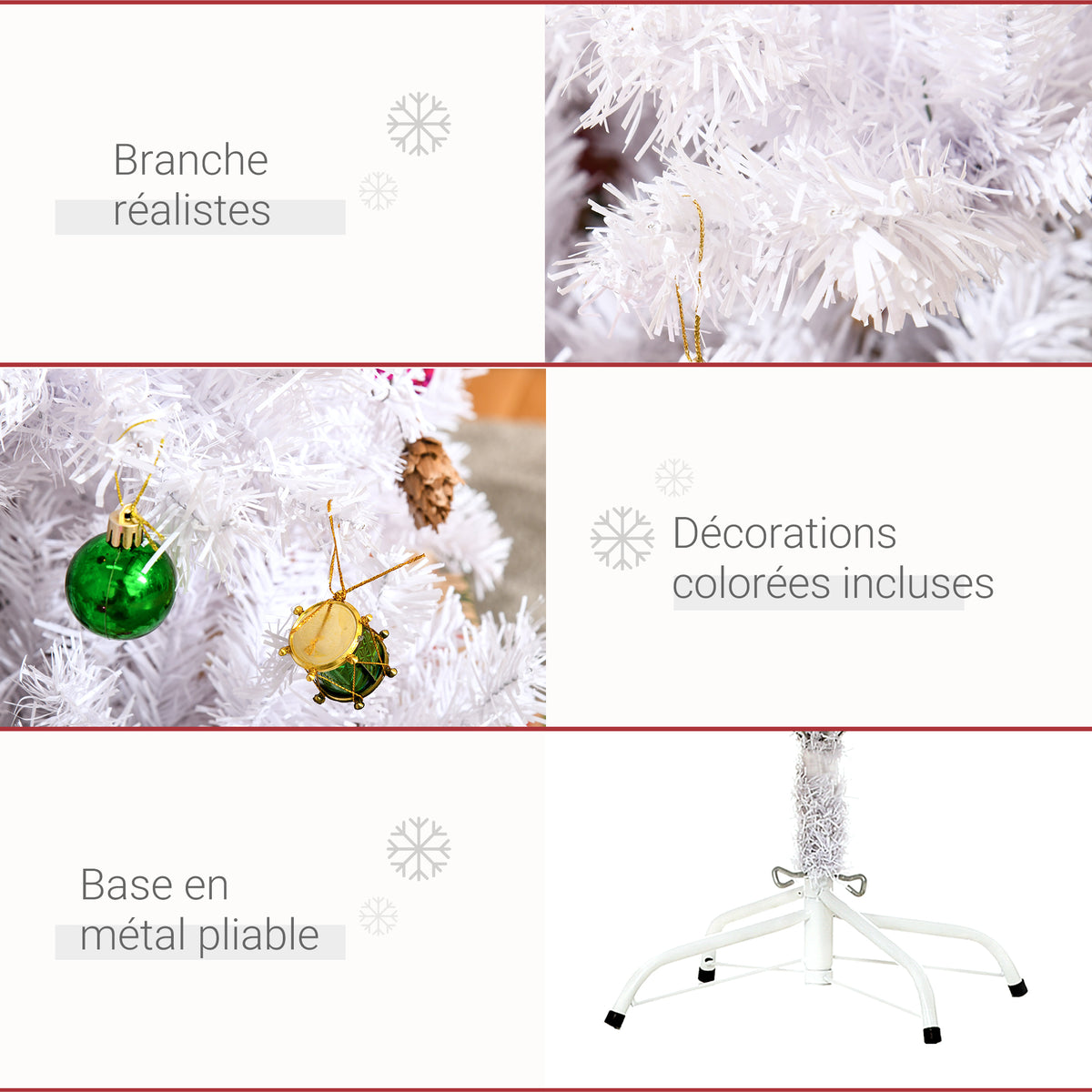 Albero di Natale bianco 150 cm con 680 rami e 48 addobbi inclusi
