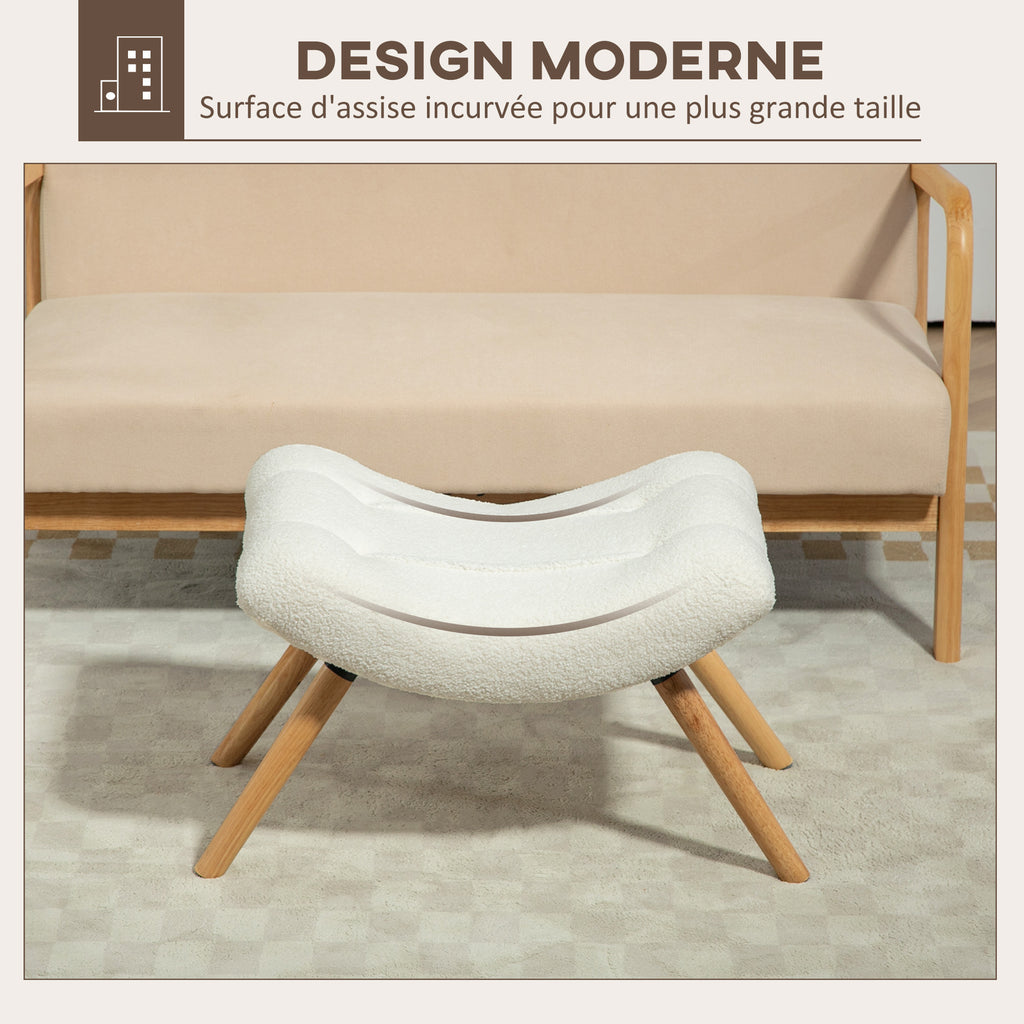 Repose pied salon ottoman pouf salon tabouret de canapé en tissu avec pieds en bois de hêtre, siège rembourré, crème-3