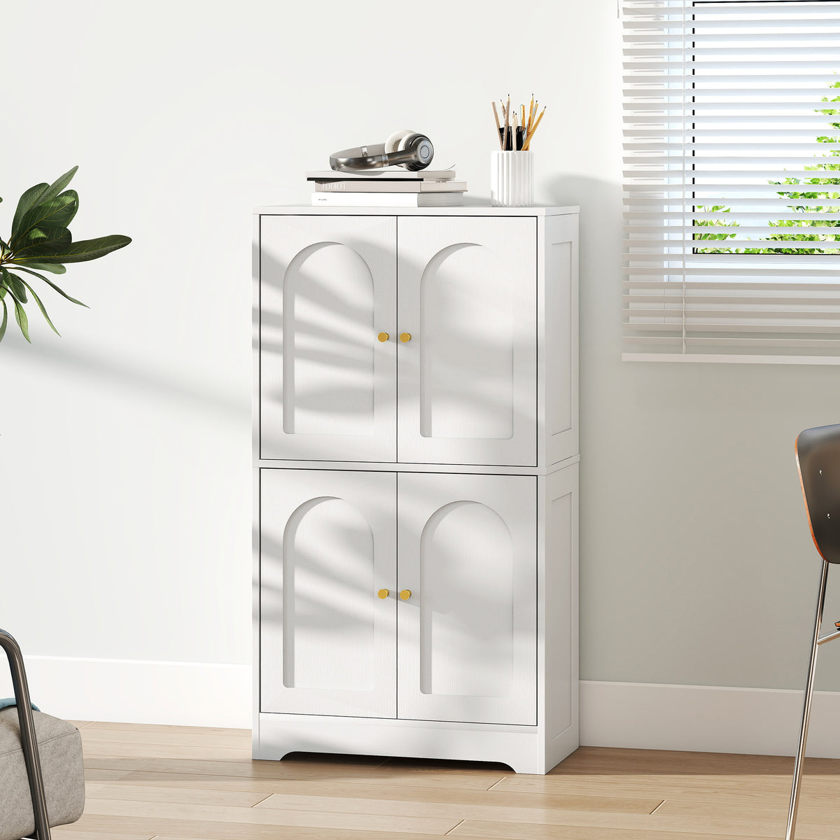 Buffet cuisine, meuble cuisine rangement avec 4 portes cintrées et 2 étagères réglables, 60 x 30 x 110 cm, blanc-8