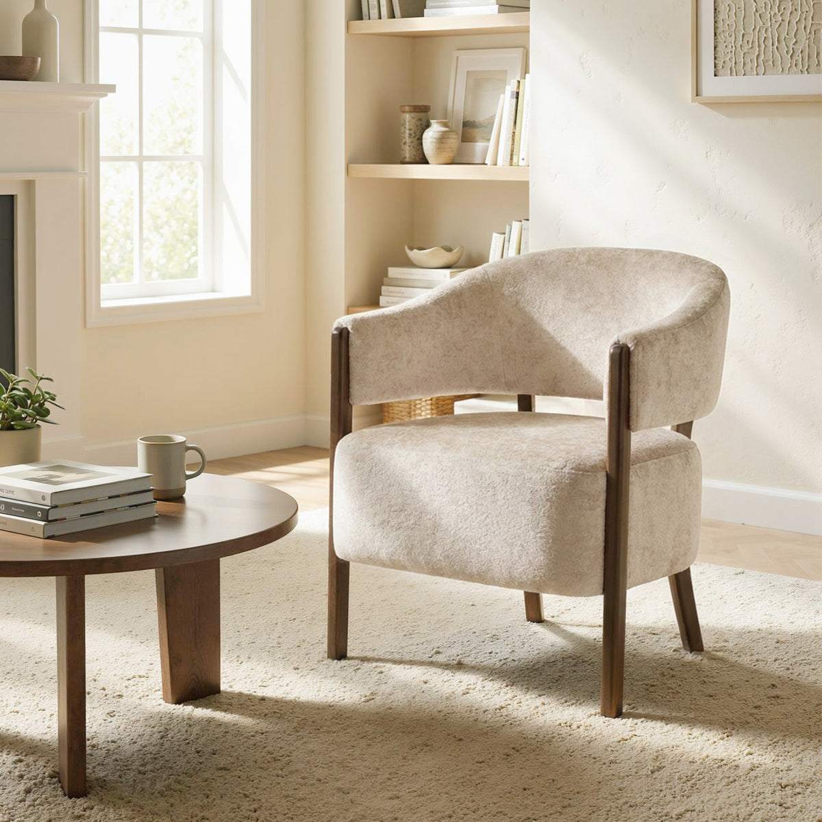 Fauteuil de salon en chenille, chaise rembourrée, assise large, dossier ergonomique, accoudoirs, 71x63,5x78,5cm, beige-7