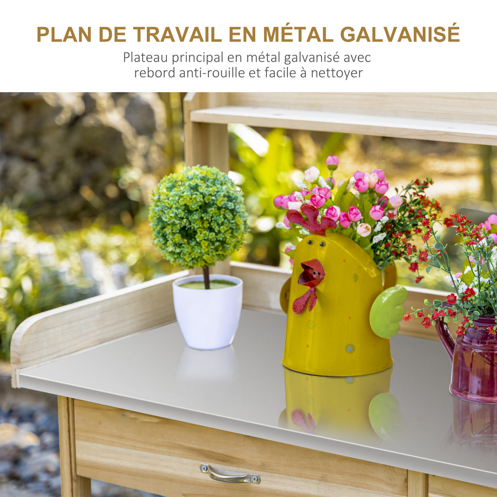 Table de rempotage table de jardinage avec 2 étagères, tiroir, placard, plateau tôle acier galvanisé avec-3