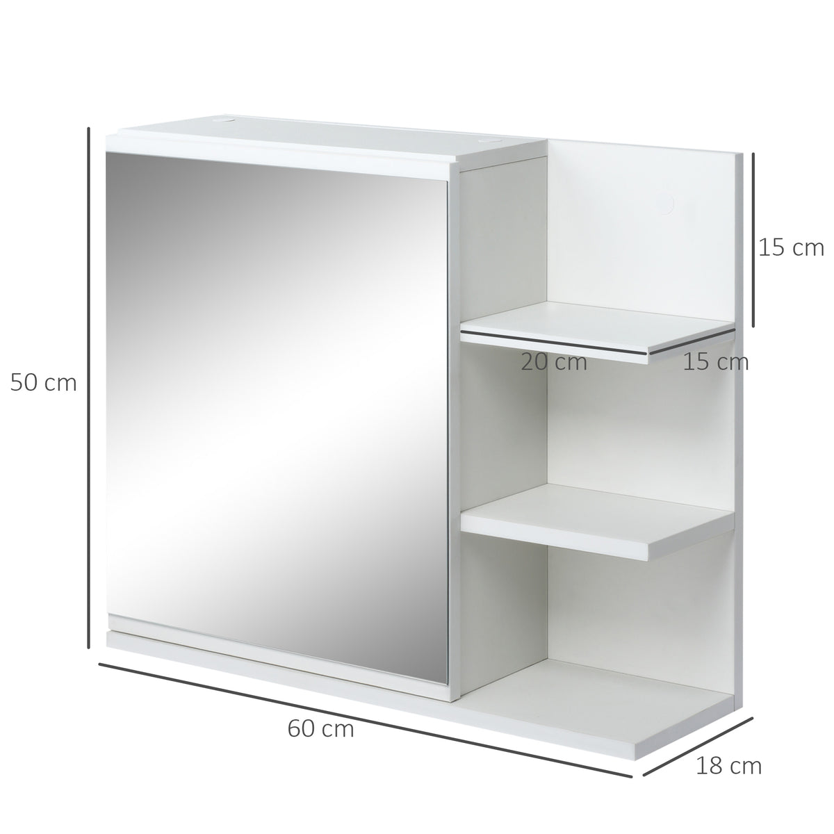 Armoire Miroir de Salle de Bain avec étagère 3 étagères latérales kit Installation Murale fourni en Bois Aspect Blanc-2