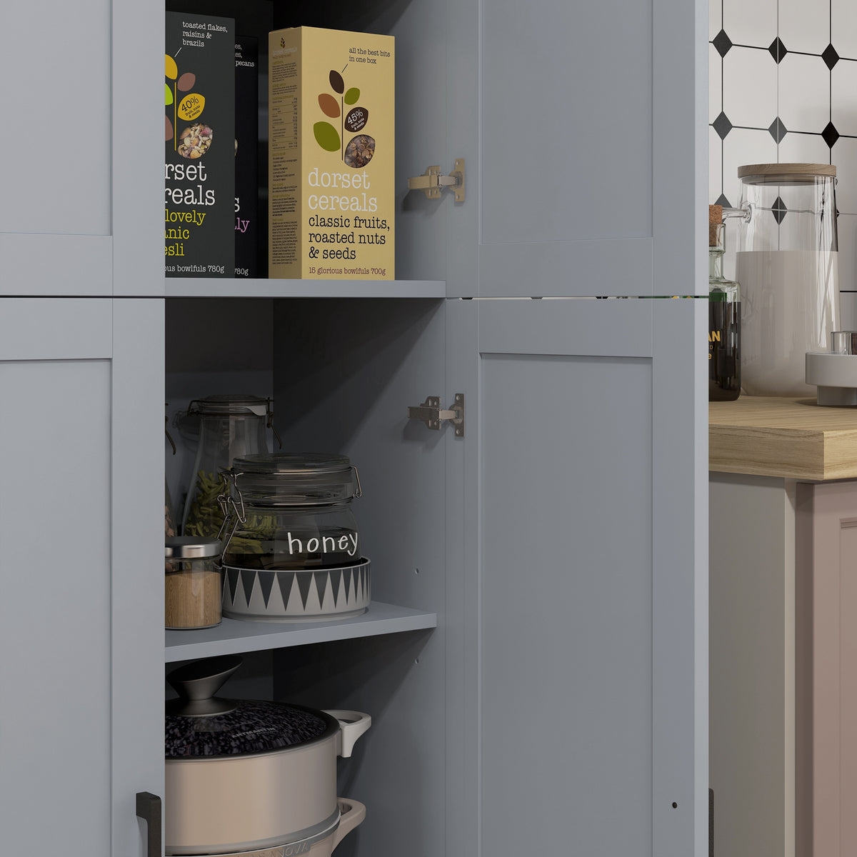 Armoire de cuisine hauteur 170 cm buffet haut avec 4 portes et étagères ajustable, design moderne, gris-8