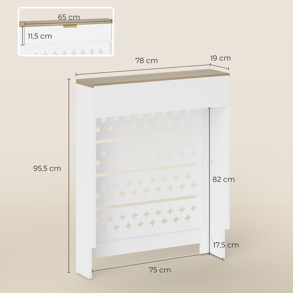 Couvercle de radiateur, cache radiateur avec placard rabattable et étagère supérieur, 78 x 19 x 95,5 cm, blanc-2